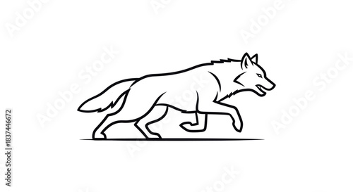 Line Art Illustration of a Running Wolf with Focused Expression.