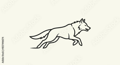 Line Art Illustration of a Wolf in Mid-Leap.