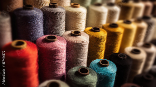 Needlework and crafting materials arrangement.