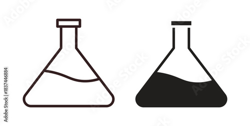 Flask icons design is in black and white, line stock illustration