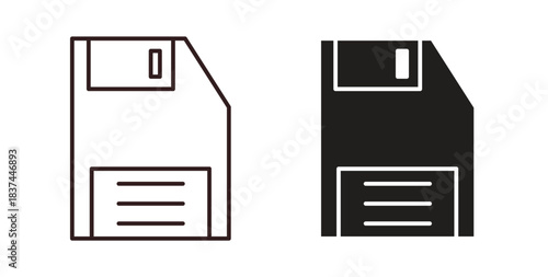 Floppy disk icons design is in black and white, line stock illustration