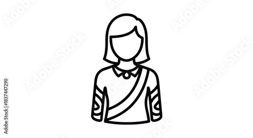 Line drawing of a woman with a shoulder strap.