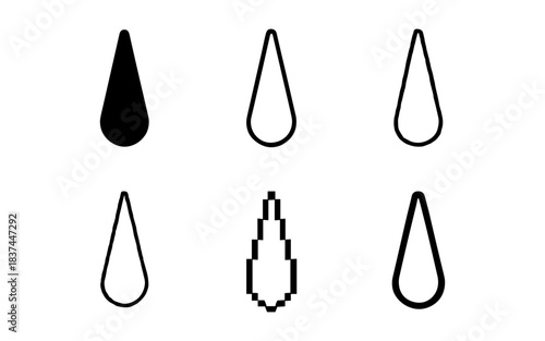 Variety of teardrop shapes in different styles: filled, outline, pixel, and more