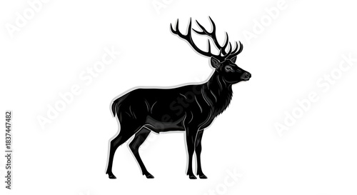 Majestic Black Stag with Impressive Antlers Standing Tall.