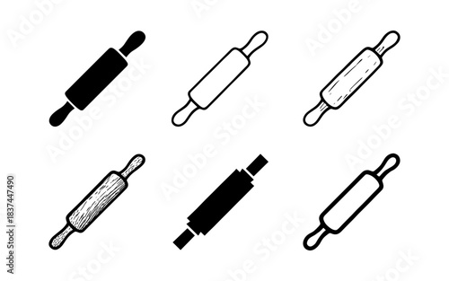 Variety of rolling pin designs featuring silhouette and sketch styles for baking and kitchen themes