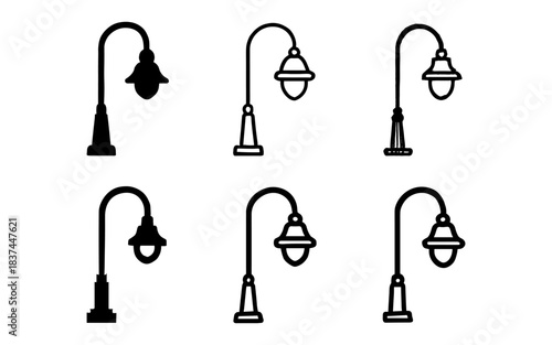 Set of urban street lamps in minimalist silhouette style