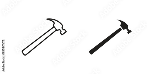 Hammer icons design is in black and white, line stock illustration