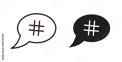 Hashtag icons design is in black and white, line stock illustration