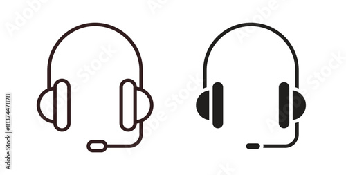 Headphones icons design is in black and white, line stock illustration