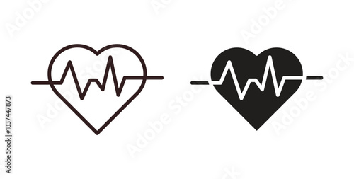 Heartbeat icons design is in black and white, line stock illustration