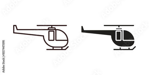 Helicopter icons design is in black and white, line stock illustration
