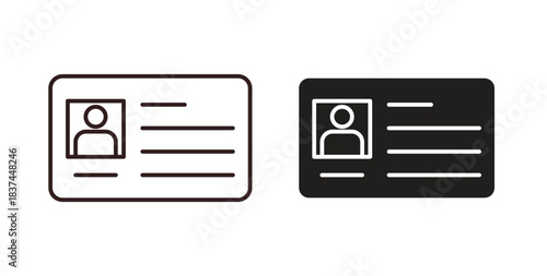 Identity card icons design is in black and white, line stock illustration