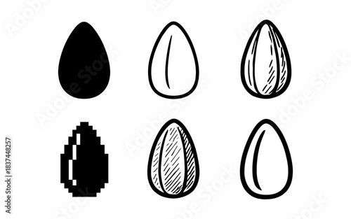 Minimalist line art and solid style seed icons in black and white