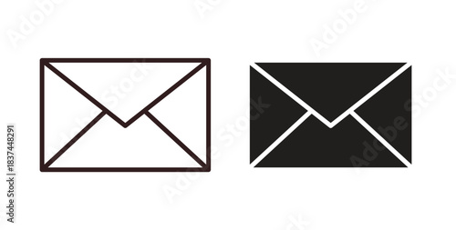 Inbox icons design is in black and white, line stock illustration