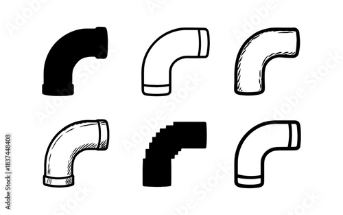 Diverse pipe elbow designs in various artistic styles