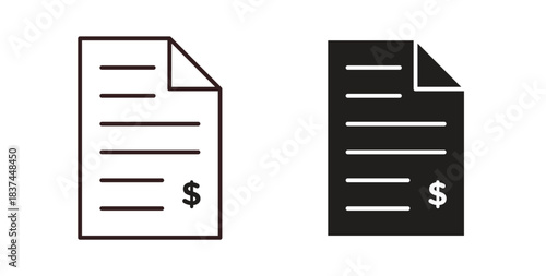 Invoice icons design is in black and white, line stock illustration