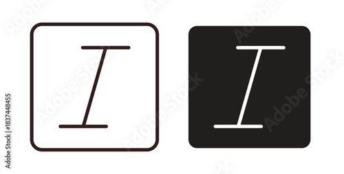 Italic button icons design is in black and white, line stock illustration