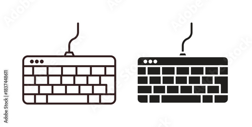 Keyboard icons design is in black and white, line stock illustration