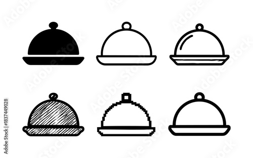 Variety of food cloche icons in different artistic styles