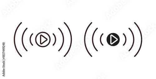 Live streaming icons design is in black and white, line stock illustration