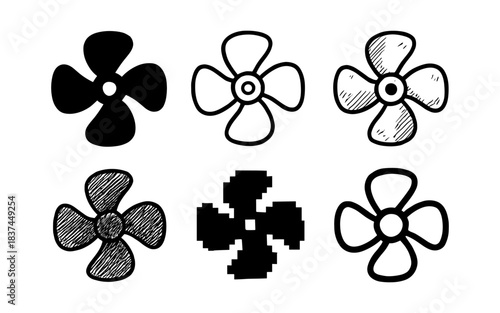 Diverse propeller icons in hand-drawn and digital styles for creative designs
