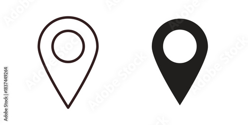 Location pin icons design is in black and white, line stock illustration