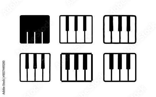 Minimalist piano key icons set in black and white modern design