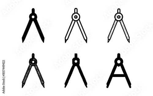 Compass design set: linear and sketch variations for technical drawing