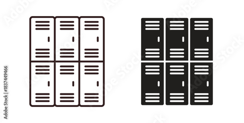 Lockers icons design is in black and white, line stock illustration