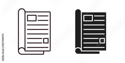Magazines icons design is in black and white, line stock illustration