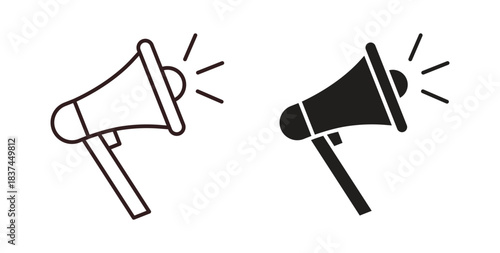 Megaphone icons design is in black and white, line stock illustration