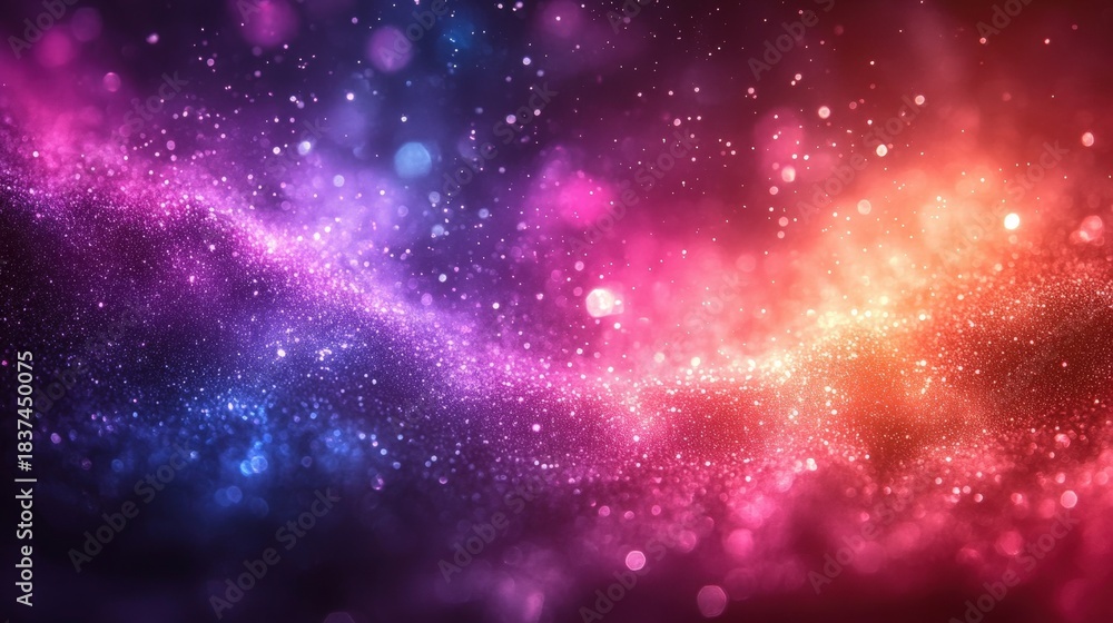 Fototapeta premium A stunning cosmic scene showcases vibrant pink and purple hues, stars, and nebulae, creating a feeling of awe and the immense scale of space.