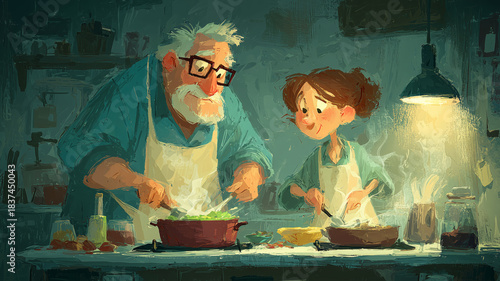 Cooking a delightful meal together in a cozy kitchen with love and joy