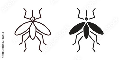 Mosquito icons design is in black and white, line stock illustration
