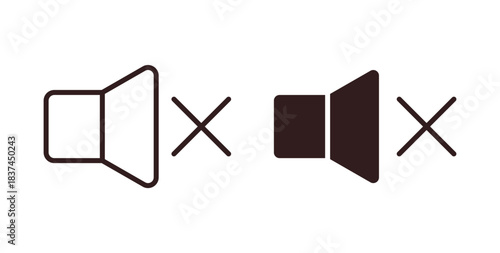 Mute icons design is in black and white, line stock illustration