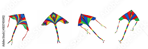 Set of Colorful Rainbow Diamond Kites, Oil Paint Effect, PNG
