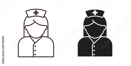 Nurse icons design is in black and white, line stock illustration