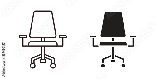 Office chair icons design is in black and white, line stock illustration