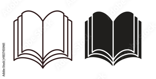 open book icons design is in black and white, line stock illustration