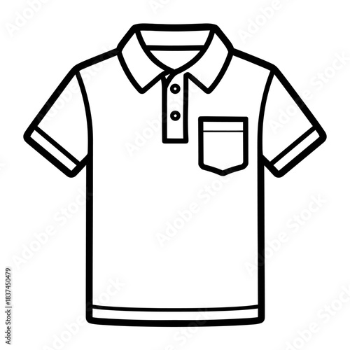 Outline vector icon of a classic men's short-sleeve polo shirt with a collar, two buttons, and a chest pocket, rendered on a dark background, representing versatile casual fashion and apparel.