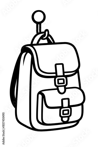 Monochromatic dark gray backpack illustration, featuring a robust, stylish design with buckle closures on the main flap and two front utility pockets, perfectly suited for travel, school, or daily adv