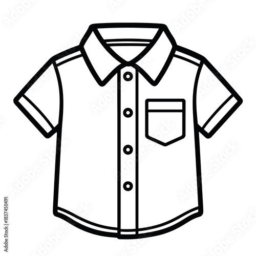 Minimalist Black Short-Sleeve Collared Shirt Icon with Front Pocket & Buttons - Versatile Vector Graphic for Casual Apparel, Summer Wear, or Uniform Design Applications, Perfect for Web & Print Media