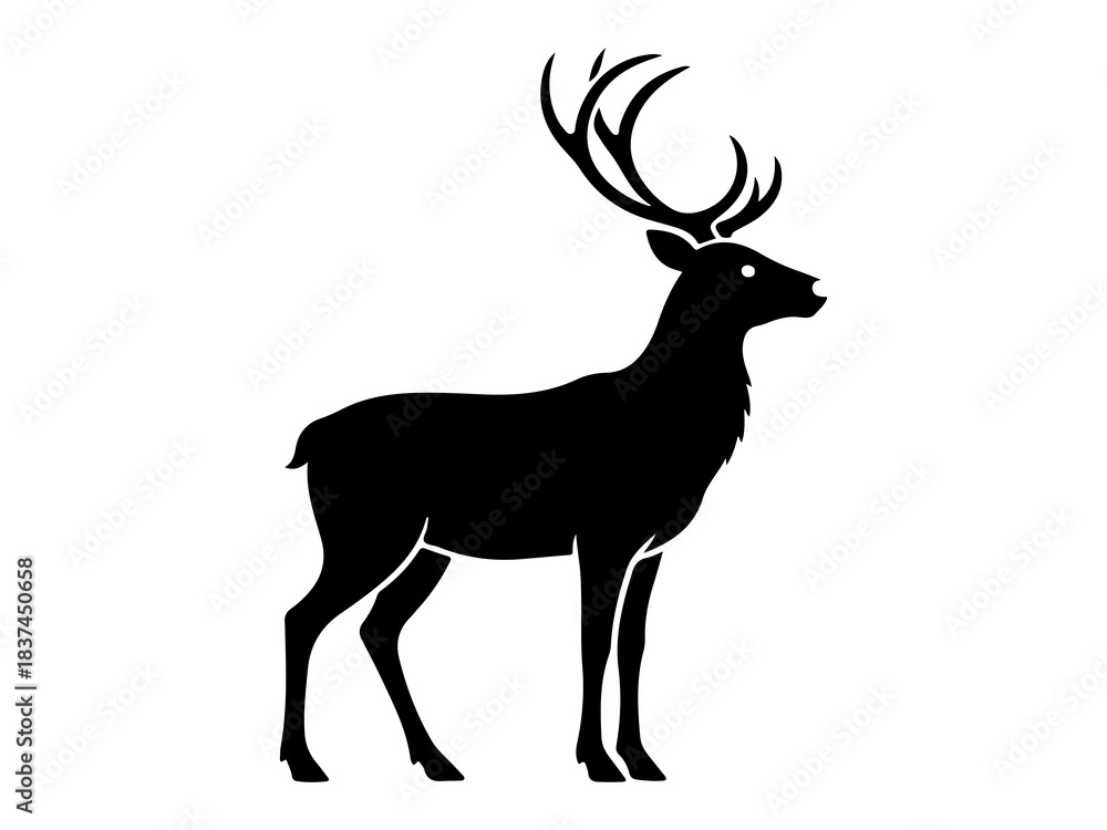 Fototapeta premium Black Silhouette Reindeer or Stag with Antlers Icon