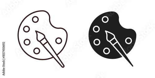 Palette icons design is in black and white, line stock illustration