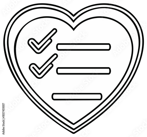 Heart checklist icon symbolizing completed tasks goals and love for personal achievement or healthy habits