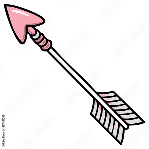 Cute pink cartoon arrow with feather fletching and grip rings