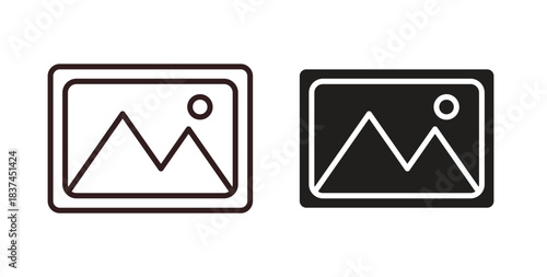 Picture icons design is in black and white, line stock illustration