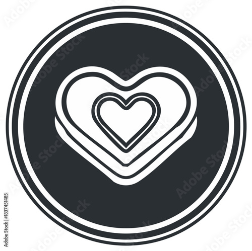 Modern love heart icon with nested outlines inside a sleek dark circle for emotion and care