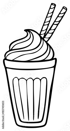 Doodle Style Ice Cream Sundae Glass with Wafer Sticks