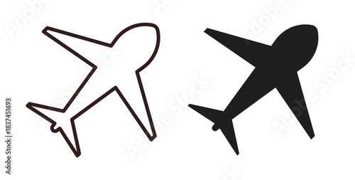 Plane icons design is in black and white, line stock illustration